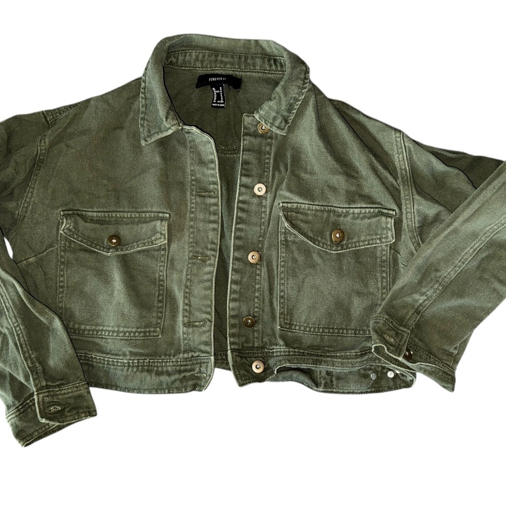 Forever 21 Green Cropped Jean Jacket
